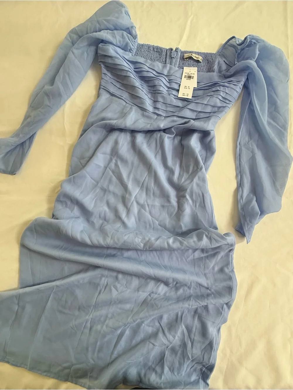 Abercrombie & Fitch Light Blue Off-Shoulder Long puff sheer Sleeve Maxi Dress